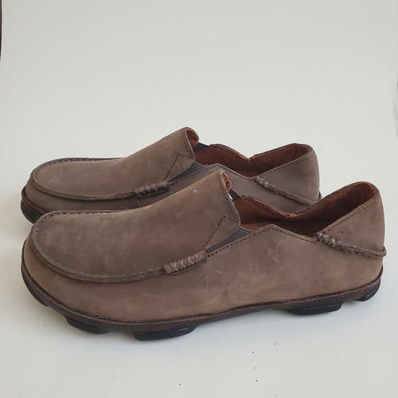 OluKai Moloa Leather Slip On Loafers Storm Grey Men's Size 9.5